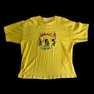 Vintage Jamaica Me Crazy Yellow Embroidered Crew Neck Graphic Shirt size XXL